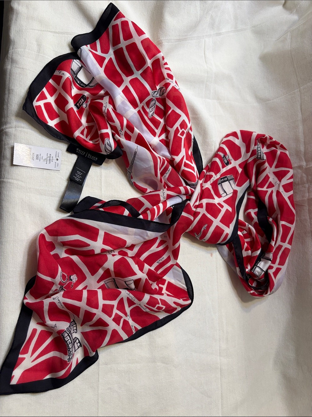 White House Black Market Red, White and Black Geometric Silk Scarf
